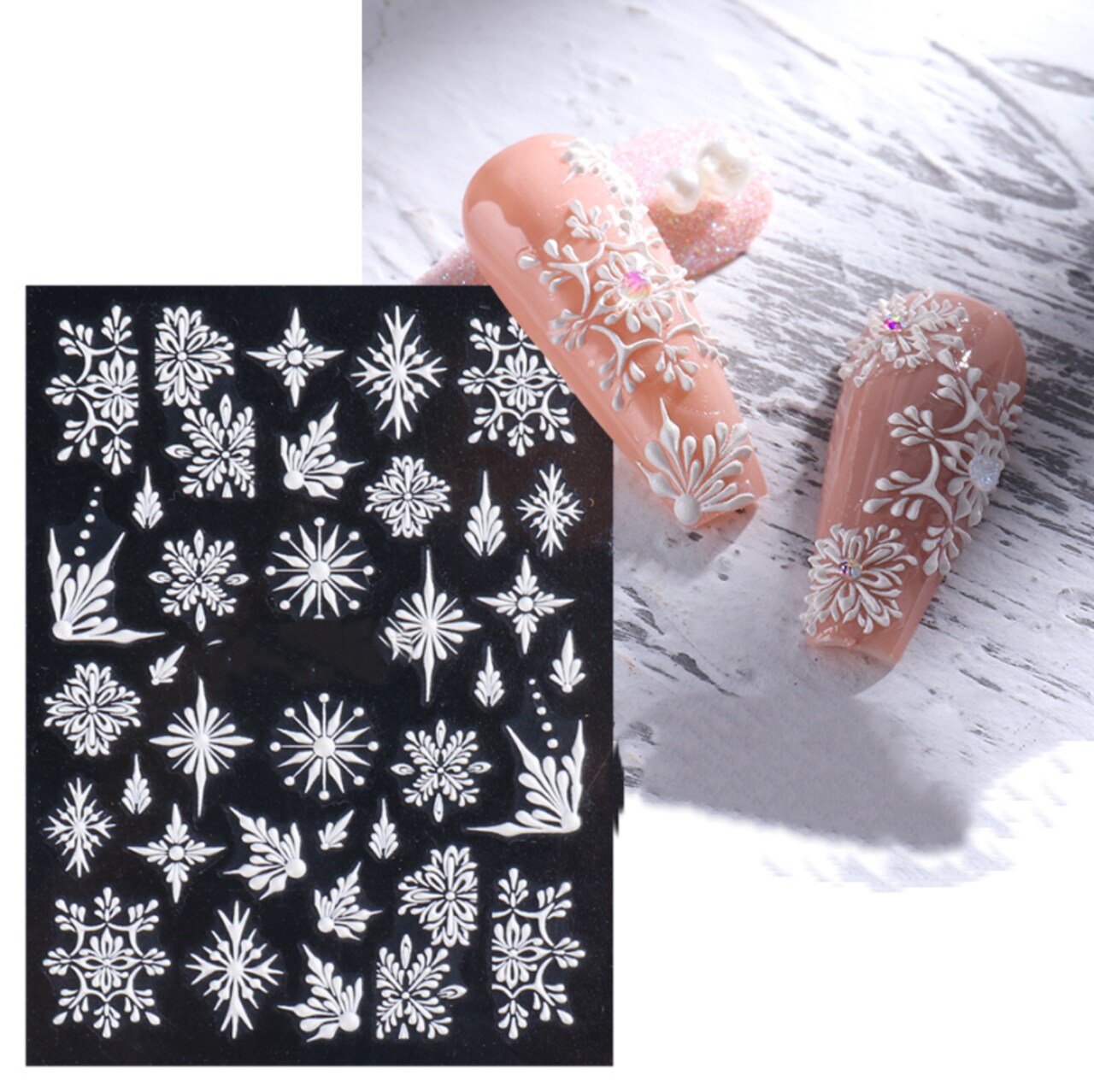 Kitcheniva 5D Embossed Nail Stickers Christmas Snowflakes Flowers Designs